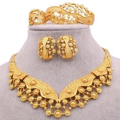 5pcs/Set Fashionable Textured Round Decor Jewelry Set For Women For Daily Accessories Bridal Indian, African Gifts, Daily Accessories, Dubai Wedding, Gifts Set, Big Necklace, Golden Jewelry, Stone Beaded Necklace, Best Jewelry