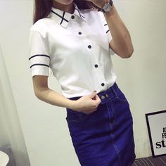 elegant turn down collar long sleeve shirt Collared Summer Office Tops, Summer Office Wear Tops With Collar, Casual Short Sleeve Office Top, Short Sleeve Office Tops, Spring Short Sleeve Office Lady Top, Spring Office Lady Short Sleeve Top, Spring Short Sleeve Tops For Office, Trendy Short Sleeve Blouse, White Office Lady Tops For Work