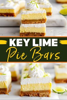 key lime pie bars with whipped cream on top and the title overlay reads key lime pie bars