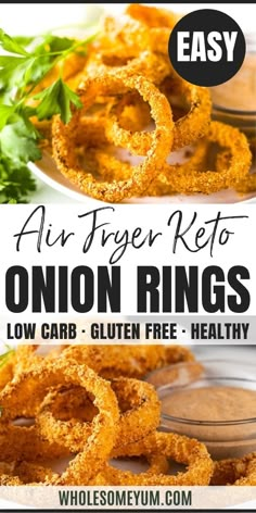 Air Fryer Keto Onion Rings Recipe Onion Rings Air Fryer, Keto Onion Rings, Air Fryer Recipes Meat, Air Fryer Keto, Air Fryer Recipes Keto, Air Fryer Recipes Low Carb, Onion Rings Recipe, Wholesome Yum, Air Fry Recipes