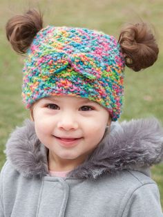 Show off your little one's style with either a messy bun hat or pigtail hat. For the Messy Bun Hat, knit with 1 skein #4 worsted-weight Premier Yarns Deborah Norville Everyday Soft Worsted yarn; for the Pigtail Hat, knit with 1 skein #4 worsted-weigh... New Knitting Patterns, Hat Knit Pattern, Deborah Norville, Mission Trips, Winter Crochet, A Messy Bun, Messy Bun Hat, Bun Hat, Hat Knit