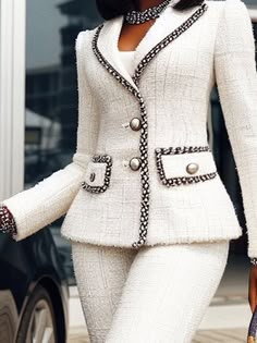 Winter White Suits For Women, Wool Suit Women, Female Boss Outfit Professional Women, Cinched Waist Blazer, Woman’s Suit, Power Suits For Women Classy, Taupe Wardrobe, Women’s Suits, 60 Fashion Woman