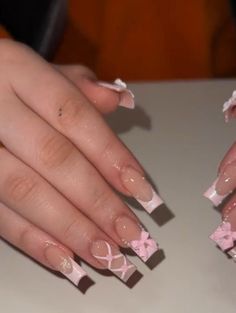 Coquette Nail Inspo Square, Coquette Nails Square, Square Gel Nails, Rave Nails, Ballet Nails