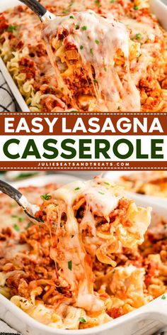 Quick and easy winter comfort food idea! This Easy Lasagna Casserole recipe has all the flavor of traditional lasagna with layers of delicious meat sauce. Love this hearty casserole for a cozy winter dinner. Try it now!