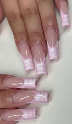 Calm Nail Ideas, Long Nails Nail Art, Cashapp Profile Pics, Simply Cute Nails, Medium Length Baddie Nails, Pink And White Croc Nails, Nails Inspiration Nail Art, Nails With No Charms, Bedazzled French Tip Nails