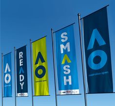 several blue and green flags with the words ready to apply on them against a blue sky