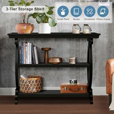 an image of a shelf with books and other things on it in the living room