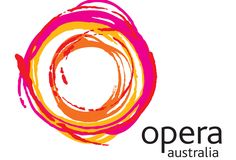 the opera australia logo is shown in red, yellow and orange colors with an abstract circle