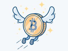 a bitcoin flying with wings and stars in the background, as if it were an angel