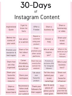 the 30 - days of instagramm content for bloggers to use on their blog