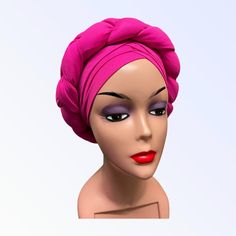 This braided band-style turban hat is perfect for women who want to add a touch of shine and sophistication to their wardrobe.  The hat is made from a shimmering metallic fabric that catches the light beautifully. It is a great choice for African traditional attire, and will complement any outfit.  The braided band design adds a touch of elegance, making this turban hat a fashionable choice for any occasion. It is easy to wear and will add a touch of glamour to your look. Adjustable Knotted Turban, Pink Headscarf Headband, Adjustable Pink Turban, Adjustable Knotted Headband, Pink Head Wrap, Pink Headscarf, Fashion Turban, Turban Cap, Mode Rose