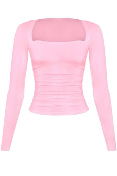 DETAILS: ♡ Long Sleeve ♡ Square Neckline ♡ Double Layered ♡ Soft & Buttery Fabric ♡ 96% Polyester & 4% Spandex HOW TO STYLE: Baby Pink Long Sleeve Top, Shein Pink Top, Pink Fitted Long Sleeve Top, Cute Clothing Pieces, Pink Tops Outfit, Pink Fits Aesthetic, Pink Back To School Outfits, Cute Tshirt Designs Graphic Tees, Cute Clothes To Buy