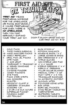 the first aid kit is shown in black and white, with instructions for how to use it