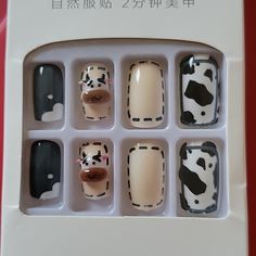 Cow Themed Press-On Fake Nails Medium Length Total Of 24 (Different Sized) Press-On Nails With Adhesive Glue Tabs. 2 Nails Have A Very Cute 3d Cow Face On It! See Pictures! Super Cute!! From A Smoke-Free, Pet-Free Home. Western Press On Nails, Cow Fingernails, Turquoise Western Press On Nails, Cow Print Press On Nails, Nails Medium Length, Cotton Short Sleeve T-shirt With Cow Print, Cow Face, Nails Medium, Gel Nail Extensions