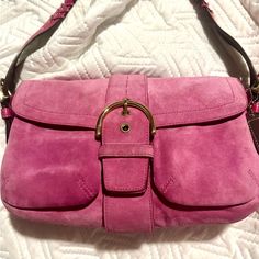 Reposhing This Item I Purchased From @Marcikahan. Loved It, But Ready To Rotate For Something New. Questions? Leave A Comment Below! Barbie Purse, Pink Coach Bag, 2000s Pink, Buy List, Vintage Coach Bags, Pink Purse, Pretty Bags, Cute Purses, Pink Suede