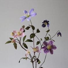 a vase filled with purple flowers on top of a table