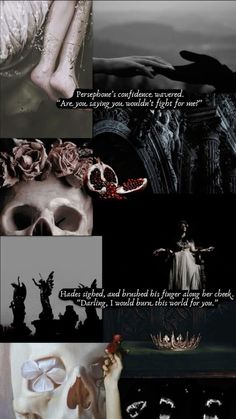 a collage of images with words and pictures on them, including an image of a skeleton