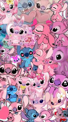 an image of many different colored cartoon animals in the same pattern, all with big eyes