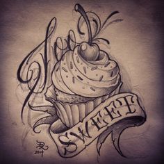 a drawing of a cupcake with the words sweet on it