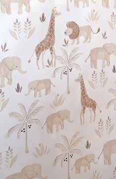 CRANE BABY Kendi Wallpaper | Nordstrom Wallpaper For Nursery, Elephant And Giraffe, Kindergarten Wallpaper, Boy Nursery Themes, Safari Wallpaper, Safari Theme Nursery, Animal Nursery Theme, Baby Room Themes, Nursery Room Design