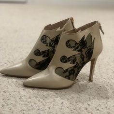 Leather, Mesh. Leather Sole This Shoe Is A 1 Of 1. Nobody Else Has A Pair In The World. Straight From The Manufacturer. Made In Italy Mosiac Shoes, Beige Heels, Black Platform Heels, London Shoes, Low Heel Sandals, Suede Lace, 1 Of 1, Peep Toe Heels, Leather Chain