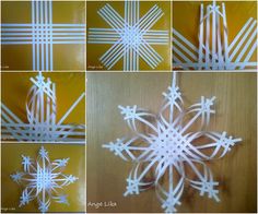 four pictures of snowflakes made out of paper