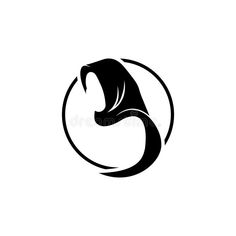 an abstract black and white logo with the shape of a cat's head inside a circle