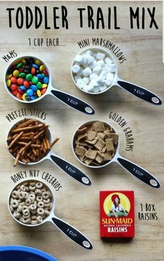 an instagram page for toddler trail mix, which includes cereal and marshmallows