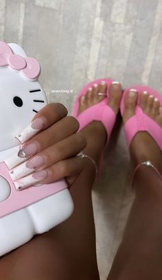 Diy Summer Nails, Cute Pink Nails, Kitty Nails, Tapered Square Nails, Acrylic Toes, Acrylic Toe Nails, Hello Nails, Art For Beginners, Duck Nails