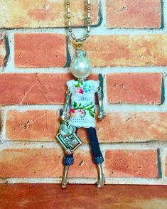 French doll pendant, doll necklace, #1 teacher, Gift for Teacher, denim doll necklace, Ellie's Belle Bead People, Fabric Brooches, Teachers Necklace, Doll Necklace, Clay Pendants, Beaded Angels, Pumpkin Photos, Doll Pendant, Denim And Diamonds