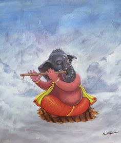 a painting of an elephant playing the flute