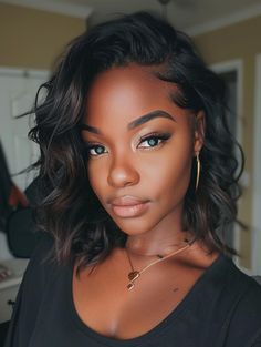 Medium Length Bob Hair Styles For Black Women, Trendy Black Women Hairstyles, Medium Length Weave Black Women, Butterfly Haircut On Black Women, Medium Hairstyle Black Women, Shoulder Length Haircut Black Women, Long Layered Bob Black Women, Long Bob Haircuts Black Women, Mid Length Hair With Layers Black Women