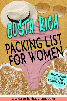 the costa rica packing list for women is on display in front of a beach scene