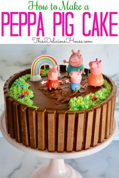 how to make a peppa pig cake with chocolate frosting and fondant decorations