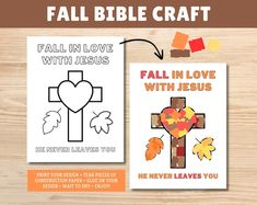 the fall bible craft is shown with an image of a cross and leaves