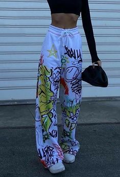 Anime Pants, Sweatpants White, Y2k Anime, Streetwear Sweatpants, Graphic Pant, Hippie Top, Baggy Trousers, Bodycon Floral Dress, Harajuku Streetwear