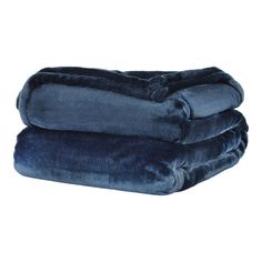 two blue blankets stacked on top of each other