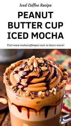 peanut butter cup iced mocha with chocolate drizzle on top