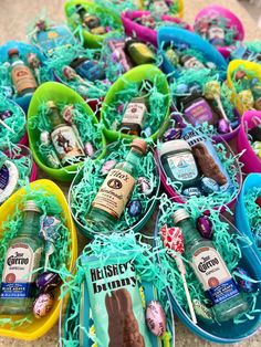 an assortment of candy and confection items in plastic baskets