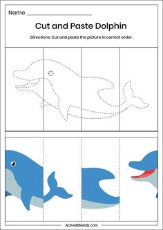 the cut and paste dolphin paper craft is shown with instructions to make it look like an animal