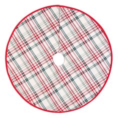 a red and white plaid pattern is on the side of a round object