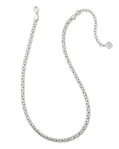 An eye-catching addition to your necklace stack, the Brielle Chain Necklace in Silver features artisanal metal links that give it distinctive flair. Pair it with the Brielle Medallion Chain Necklace for a coordinated layered look. Metal Rhodium Over Brass Closure Lobster clasp Size 17" chain with 3" extenderDue to the one-of-a-kind nature of the medium, exact colors and patterns may vary slightly from the image shown. | Kendra Scott Brielle Chain Necklace in Silver | Metal Kendra Scott Store, Necklace Stack, Silver Prices, Silver Chain Necklace, Brass Metal, Layered Look, Kendra Scott, Chain Bracelet, Silver Necklaces