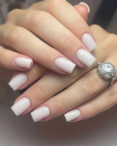 Milky White Nails Coffin Short, Milk Short Nails, Short Cloudy White Nails, Nails On Fair Skin, Square Milky White Nails, White Nails Short Square, Milky White Short Nails, Milky White Nails Ideas, Short Milky White Nails