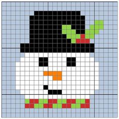 a cross stitch pattern with a snowman's face in black, white and green