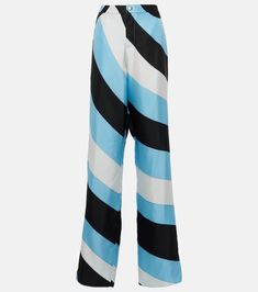 Onde Printed Silk Palazzo Pants in Multicoloured - Pucci | Mytheresa Blue Silk Wide-leg Bottoms, Blue Silk Wide Leg Bottoms, Chic Blue Silk Pants, Silk Palazzo Pants, Alexander Mcqueen Clothing, Printed Silk, Short Jumpsuit, Summer Accessories, Emilio Pucci