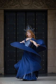 A dress representing a lunar eclipse is an astronomical event that occurs when the Moon moves into the Earth's shadow, causing the Moon to be darkened. This gown is made of chiffon, beaded fabric, and mesh, so it is very light and almost flies! The removable wing sleeves complete this airy look. The dress also has a built-in corset and lacing on the back, which emphasize the posture. There are moons in the decor, and the shiny dark fabric resembles a star-studded sky. Such a costume will suit sorceresses, queens, goddesses, and other magical entities characters. Perfect for photo sets, LARP, fantasy weddings, and other fantastic events. The dress is made to order. ♥See all our Fantasy dresses: https://etsy.me/2H9TQtn =SHIPPING= We provide Standart airmail shipping by default, but another o Blue Fantasy Halloween Dress, Fantasy Moon Dress, Luxury Elven Medieval Dress For Cosplay, Blue Elven Dress, Fantasy Gowns Warriors, Blue Velvet Fantasy Dress, Faire Dress, Ren Faire Dress, Elven Wedding Dress