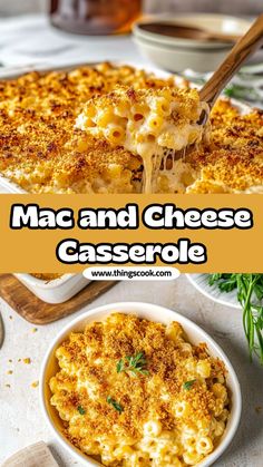 macaroni and cheese casserole in a white dish