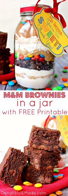 brownies in a jar with free printable label on the top and bottom side