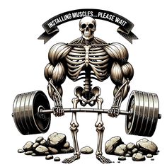 a skeleton holding a barbell and lifting it