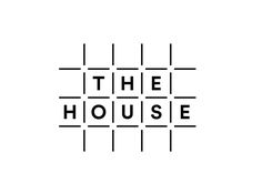 the house logo in black and white on a white background, with squares arranged around it